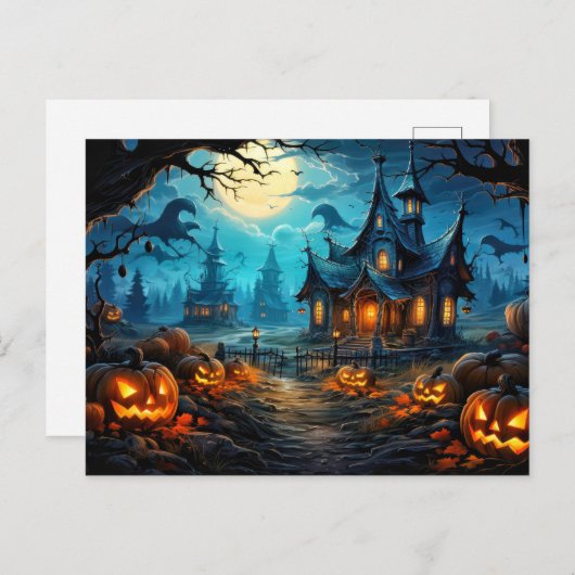 Frohe Halloween furchtbare Spuk House & Pumpkins Postkarte (Vorne/Hinten)