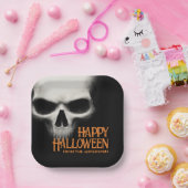 Frohe Halloween-Geistermöwe schwarz-orange Pappteller (Party)