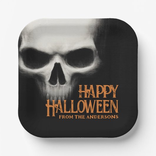 Frohe Halloween-Geistermöwe schwarz-orange Pappteller (Vorderseite)