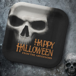 Frohe Halloween-Geistermöwe schwarz-orange Pappteller