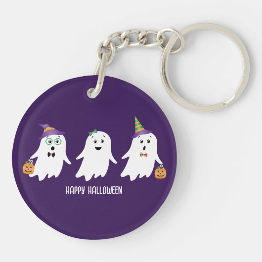 Frohe Halloween-Geistertrick oder -Behandlung Schlüsselanhänger (Rückseite)