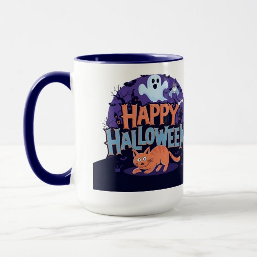 Frohe Halloween Ghost & Cat Tasse (Links)