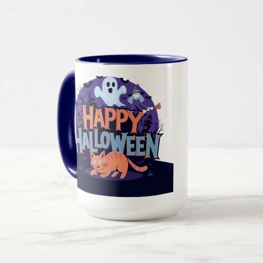 Frohe Halloween Ghost & Cat Tasse (Vorderseite Links)