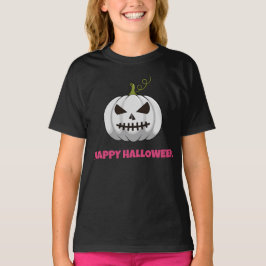 Frohe Halloween Girls' T - Shirt mit White Pumpkin