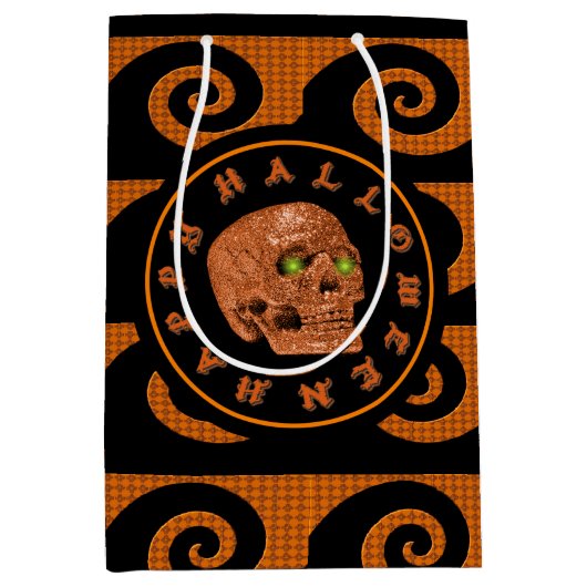 Frohe Halloween Glitzer Skull-Geschenktasche Mittlere Geschenktüte (Vorderseite)