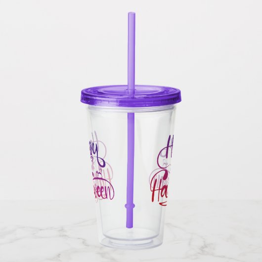 Frohe Halloween-Gradient-Hexenkatze Acryltrinkbecher (Rechts)