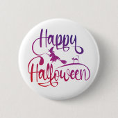 Frohe Halloween-Gradient-Hexenkatze Button (Vorderseite)