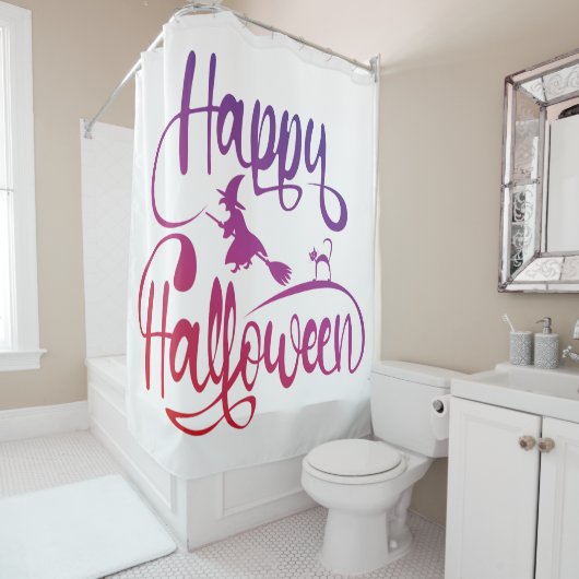 Frohe Halloween-Gradient-Hexenkatze Duschvorhang (Beispiel)