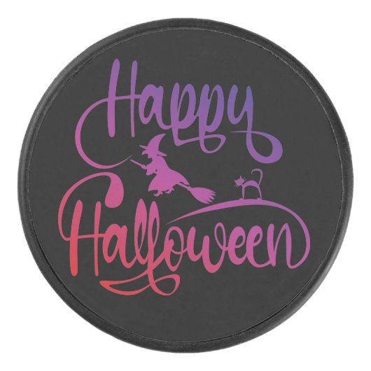 Frohe Halloween-Gradient-Hexenkatze Eishockey Puck (Vorderseite)