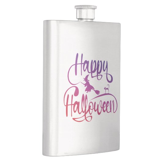 Frohe Halloween-Gradient-Hexenkatze Flachmann (Rechts)