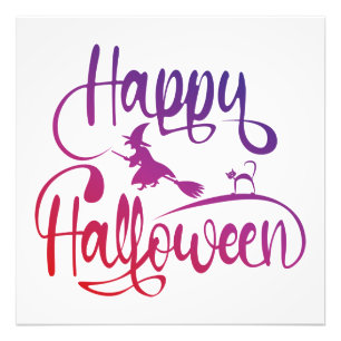 Frohe Halloween-Gradient-Hexenkatze Fotodruck