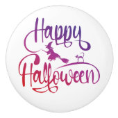 Frohe Halloween-Gradient-Hexenkatze Keramikknauf (Vorderseite)