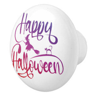Frohe Halloween-Gradient-Hexenkatze Keramikknauf