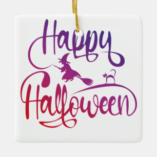Frohe Halloween-Gradient-Hexenkatze Keramikornament