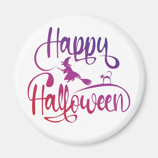 Frohe Halloween-Gradient-Hexenkatze Magnet (Vorne)