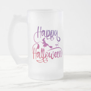 Frohe Halloween-Gradient-Hexenkatze Mattglas Bierglas