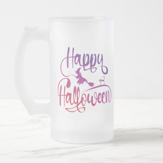 Frohe Halloween-Gradient-Hexenkatze Mattglas Bierglas (Links)