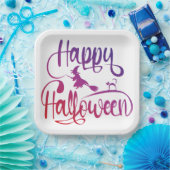 Frohe Halloween-Gradient-Hexenkatze Pappteller (Party)