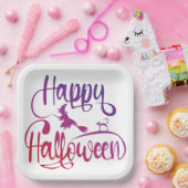 Frohe Halloween-Gradient-Hexenkatze Pappteller (Party)