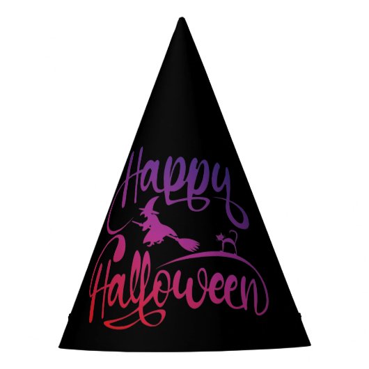 Frohe Halloween-Gradient-Hexenkatze Partyhütchen (Vorderseite)