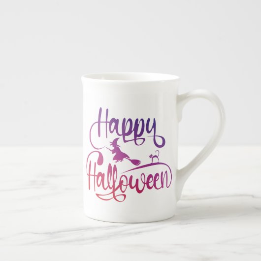 Frohe Halloween-Gradient-Hexenkatze Porzellantasse (Rechts)