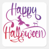 Frohe Halloween-Gradient-Hexenkatze Quadratischer Aufkleber (Vorderseite)