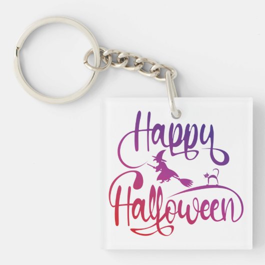 Frohe Halloween-Gradient-Hexenkatze Schlüsselanhänger (Vorderseite)