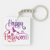Frohe Halloween-Gradient-Hexenkatze Schlüsselanhänger (Rückseite)