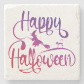 Frohe Halloween-Gradient-Hexenkatze Steinuntersetzer (Vorderseite)