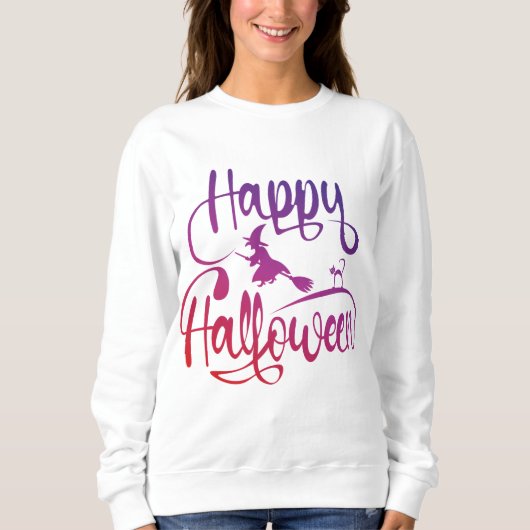 Frohe Halloween-Gradient-Hexenkatze Sweatshirt (Vorderseite)