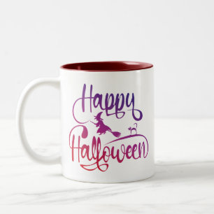 Frohe Halloween-Gradient-Hexenkatze Zweifarbige Tasse