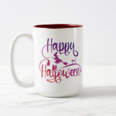 Frohe Halloween-Gradient-Hexenkatze Zweifarbige Tasse (Links)