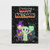 Frohe Halloween-Hexe, Mama und Vampire Karte (Vorderseite)