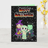 Frohe Halloween-Hexe, Mama und Vampire Karte (Gelbe Blume)