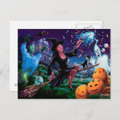 Frohe Halloween-Hexe mit Friedhoffreunden Postkarte (Vorne/Hinten)