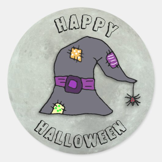 Frohe Halloween Hexe und Vollmond Runder Aufkleber (Vorderseite)