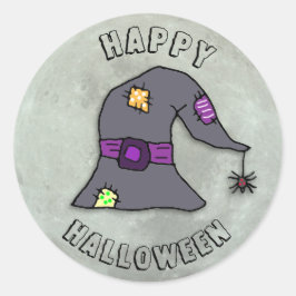 Frohe Halloween Hexe und Vollmond Runder Aufkleber