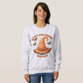 Frohe Halloween Hexen Orange Gingham Hexenhut Sweatshirt (Vorne ganz)
