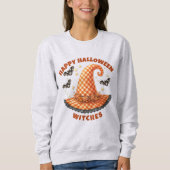 Frohe Halloween Hexen Orange Gingham Hexenhut Sweatshirt (Vorderseite)