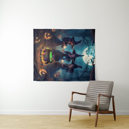 Frohe Halloween Hexen unter Vollmond brauen Wandteppich (Beispiel (Horizontal))