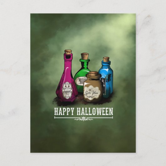 Frohe Halloween! Hexentrank Flaschen Postkarte (Vorderseite)