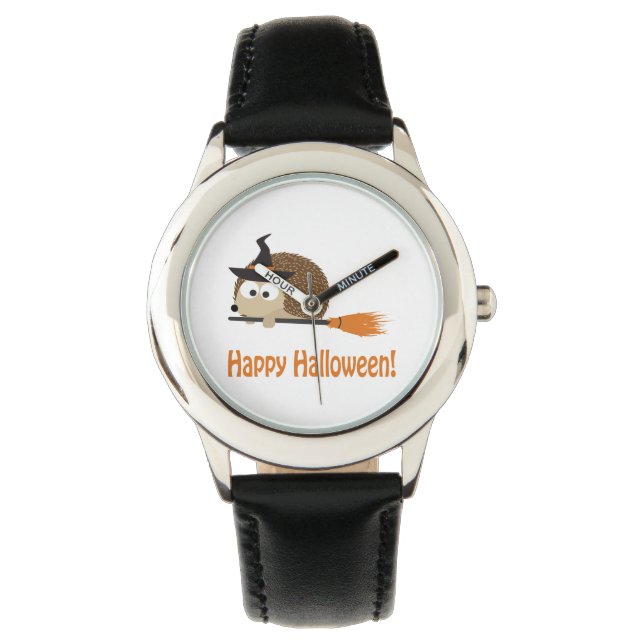 Frohe Halloween! Igel Hexe Armbanduhr (Vorderseite)