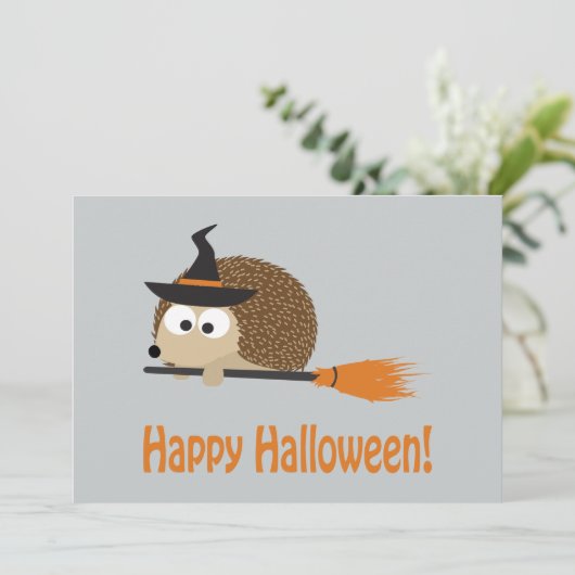 Frohe Halloween! Igel Hexe Einladung (Stehend Vorderseite)