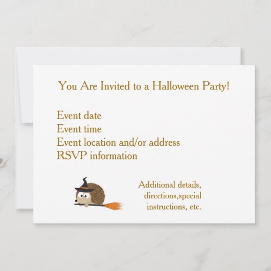 Frohe Halloween! Igel Hexe Einladung (Rückseite)