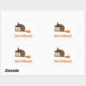 Frohe Halloween! Igel Hexe Ovaler Aufkleber (Blatt)