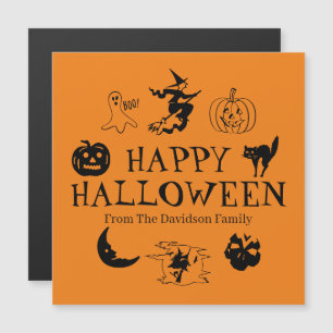 Frohe Halloween-individuelle Name-Schwarz-Orange-M Magnetkarte