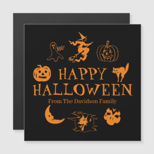 Frohe Halloween-individuelle Name-Schwarzorange-Ma Magnetkarte
