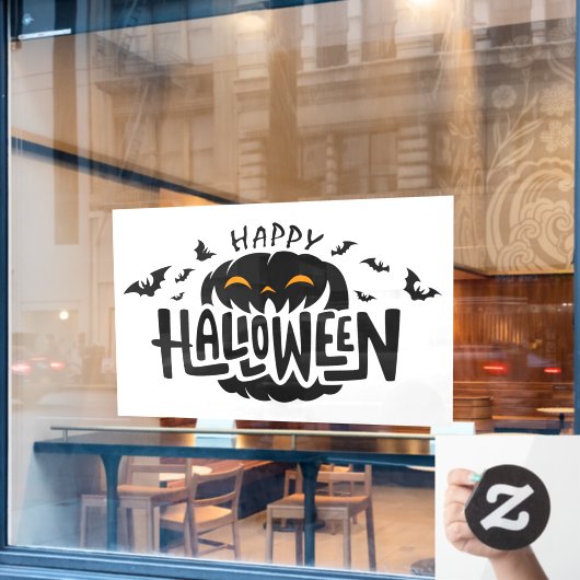Frohe Halloween-Jack-O-Lanterns und Fledermäuse Fensteraufkleber (Café-Fenster)