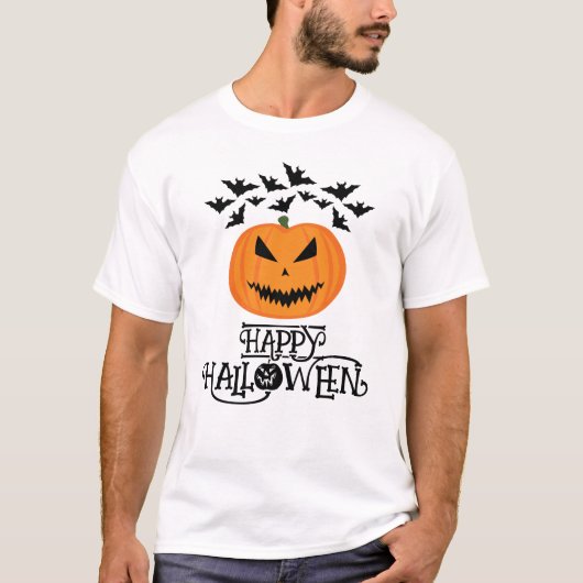 Frohe Halloween-Jack O'Lantern Kürbisbats T-Shirt (Vorderseite)