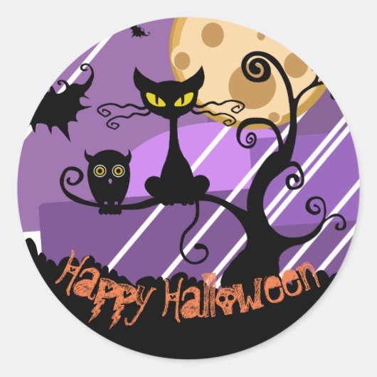 Frohe Halloween-Katze, Fledermäuse, Schleppschild Runder Aufkleber (Vorderseite)